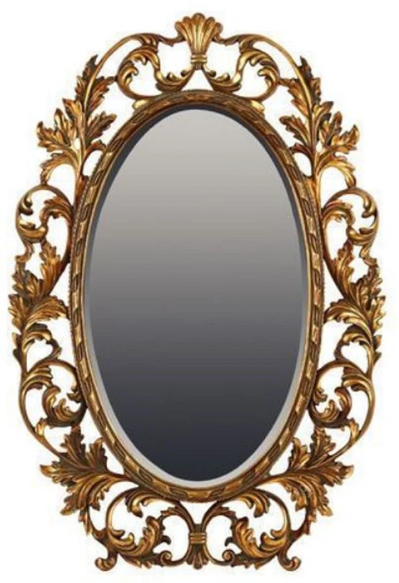 Barock Spiegel Gold 73 x H. 108 cm - Ovaler Wandspiegel im Barockstil - Prunkvoller Antik Stil Garderoben Spiegel - Barock Interior - Barock Möbel