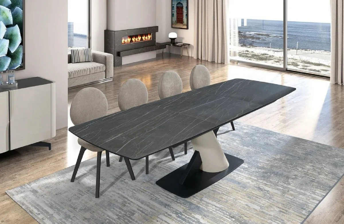 Luxus Esstisch Schwarz / Grau 200-280 x 100 x H. 77 cm - Ausziehbarer Esszimmertisch mit Keramikplatten - Esszimmer Möbel - Luxus Möbel - Luxus Einrichtung