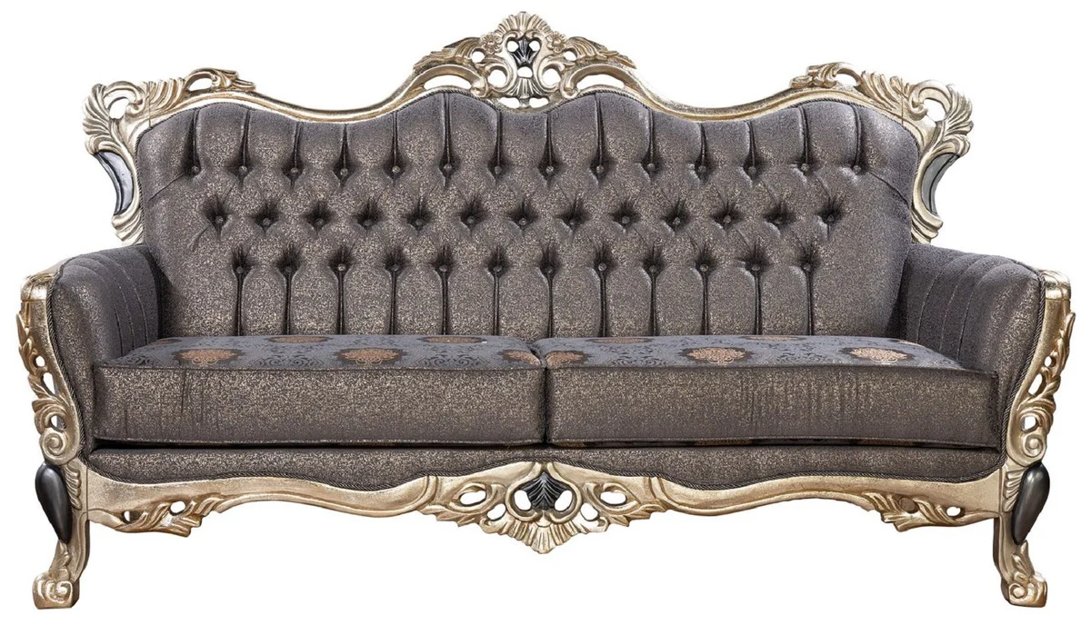 Luxus Barock Sofa Lila / Antik Gold / Schwarz - Barockstil Wohnzimmer Sofa mit elegantem Muster - Luxus Wohnzimmer Möbel im Barockstil - Barock Möbel - Barock Einrichtung