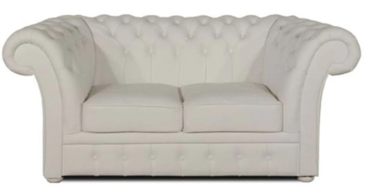 Luxus Echtleder 2er Sofa Weiß 170 x 90 x H. 80 cm - Chesterfield Möbel