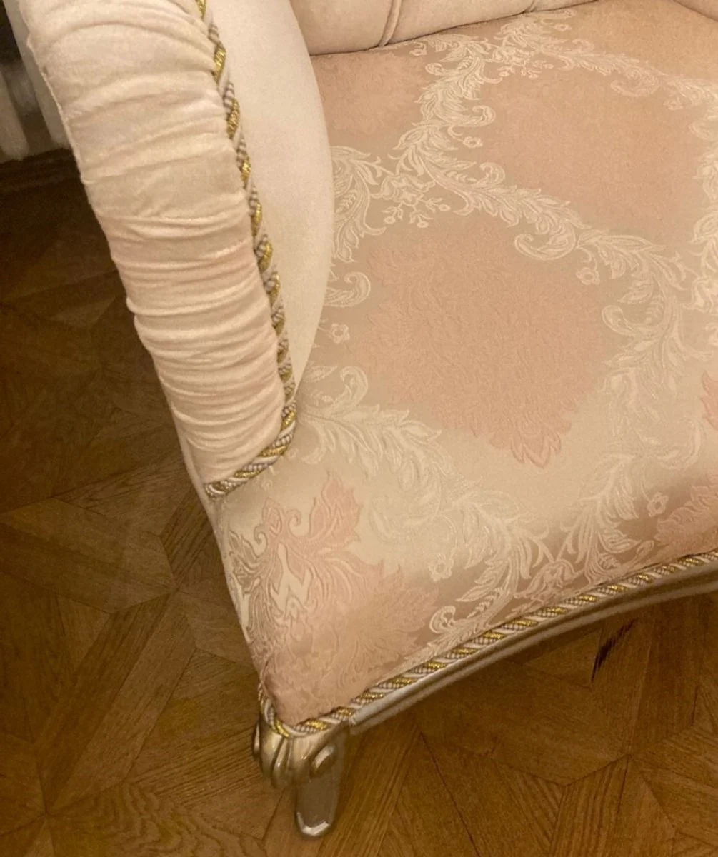 Luxus Barock Sessel Rosa / Silber - Prunkvoller Wohnzimmer Sessel mit Glitzersteinen - Luxus Wohnzimmer Möbel im Barockstil - Barock Möbel - Barock Einrichtung - Edel & Prunkvoll