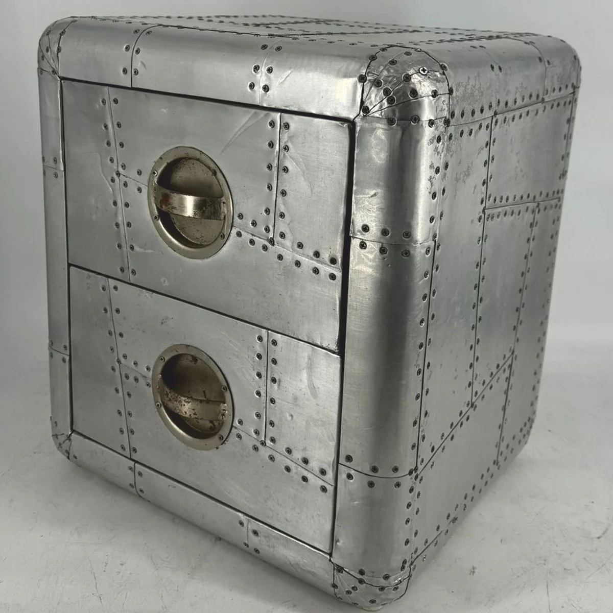 Aluminium Flugzeug Flieger Nachttisch mit 2 Schubladen Silber H. 50 cm