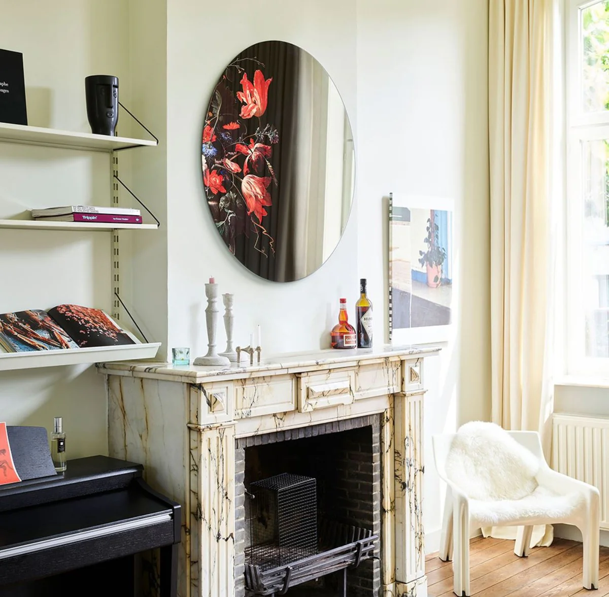 Luxus Wandspiegel Mehrfarbig Ø 100 cm - Runder Spiegel mit Blumen Design - Luxus Kollektion