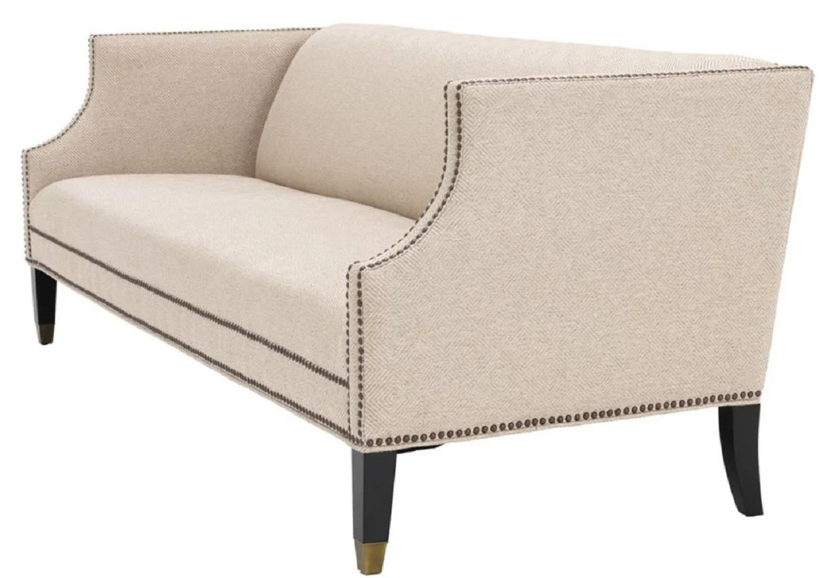 Luxus Sofa Sandfarben / Schwarz / Antik Messingfarben 210 x 80 x H. 75 cm - Wohnzimmermöbel