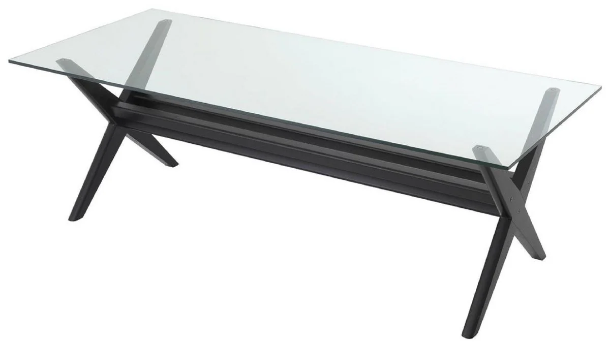 Luxus Esstisch Schwarz 230 x 100 x H. 77 cm - Massivholz Küchentisch mit Glasplatte - Rechteckiger Esszimmertisch - Luxus Esszimmer Möbel