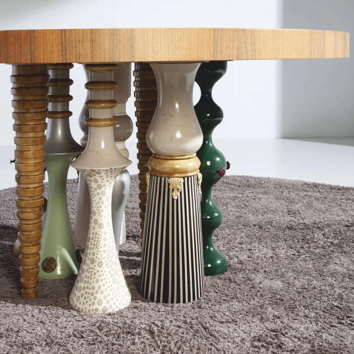 Luxus Designer Esstisch Braun / Bunt Ø 148 cm - Esszimmer Möbel