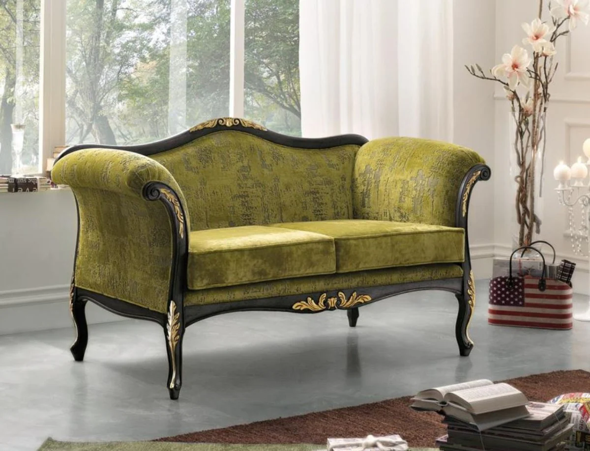 Luxus Barock Wohnzimmer Sofa Grün / Schwarz / Gold 165 x 82 x H. 96 cm - Edle Barockstil Wohnzimmer Möbel