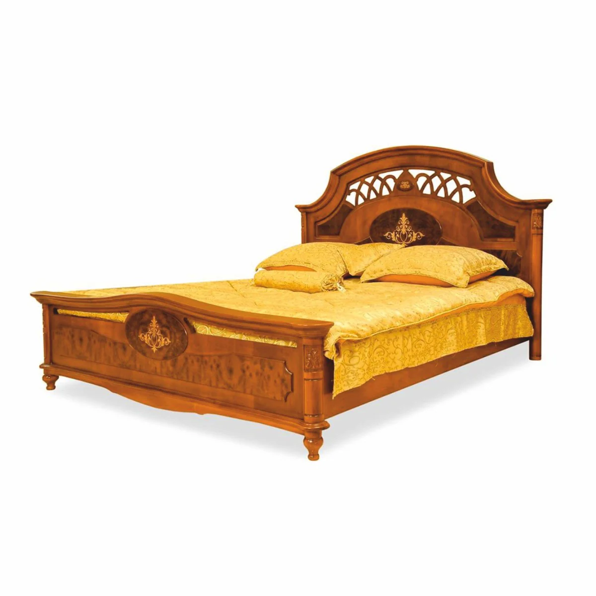 Luxus Barock Massivholz Doppelbett Braun / Dunkelbraun - Barock Schlafzimmer Möbel