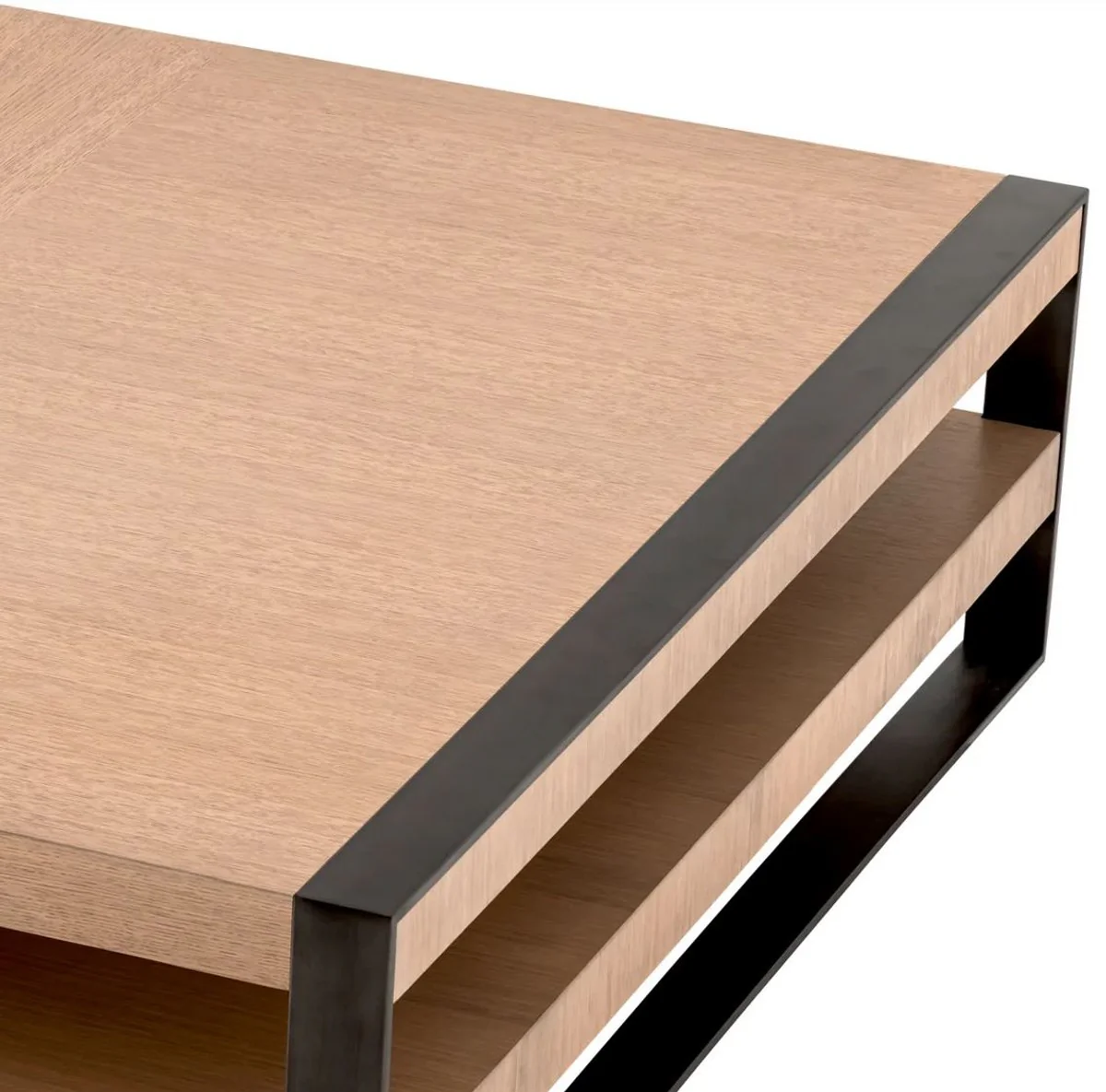 Luxus Couchtisch Naturfarben / Bronze 150 x 150 x H. 42,5 cm - Quadratischer Wohnzimmertisch - Wohnzimmer Möbel - Massivholz Möbel - Luxus Möbel - Luxus Einrichtung