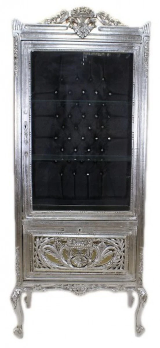 Barock Vitrine Silber / Schwarz - Vitrinenschrank - Wohnzimmerschrank Glasvitrine