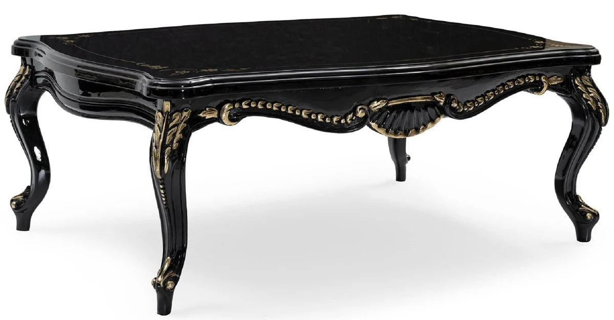 Luxus Barock Wohnzimmer Set Creme / Schwarz / Gold - 2 Sofas & 2 Sessel & 1 Couchtisch & 2 Beistelltische - Handgefertigte Wohnzimmer Möbel im Barockstil - Edel & Prunkvoll