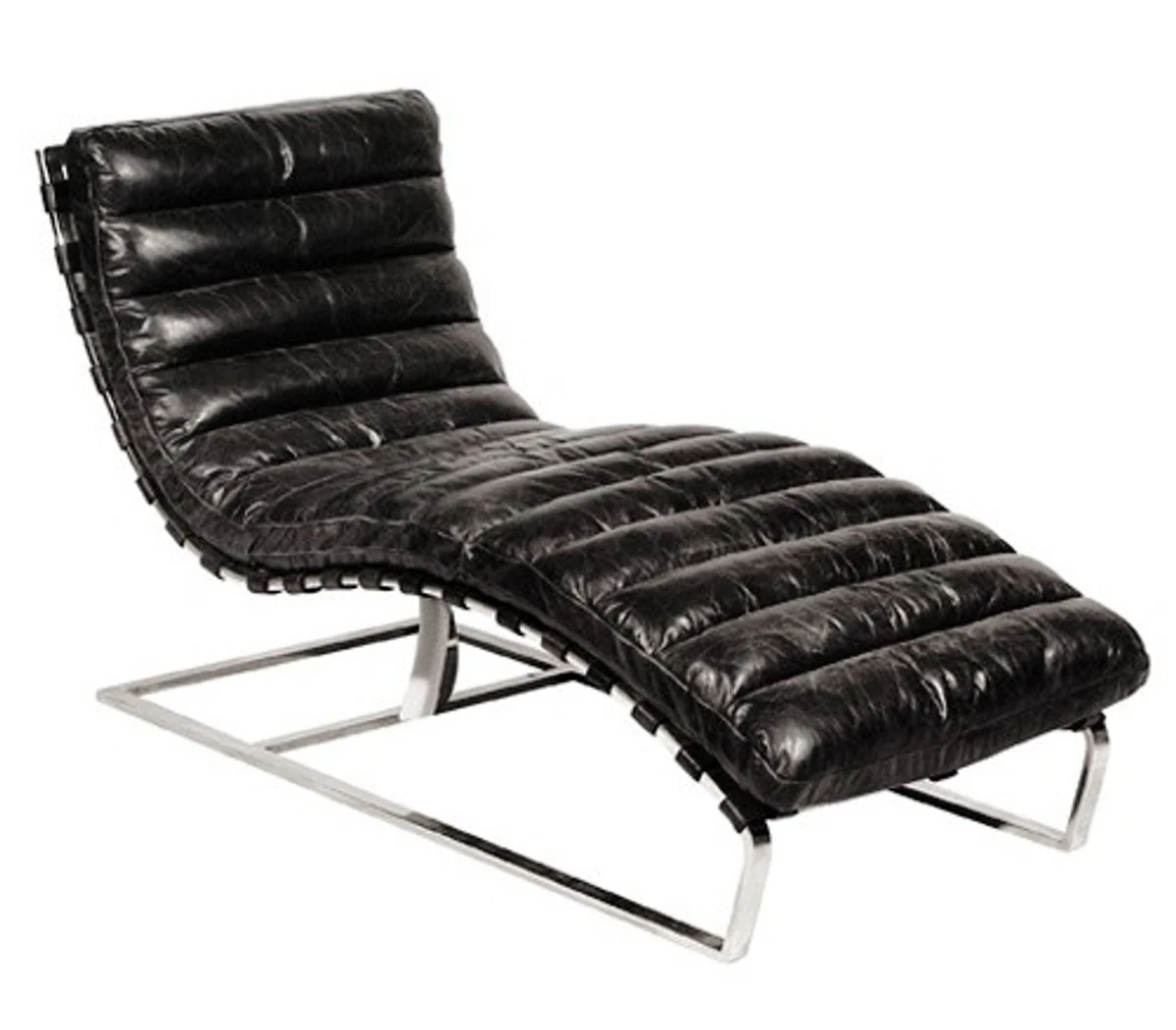 Luxus Echtleder Vintage Oviedo Liege / Sessel Schwarz - Leder Sessel Art Deco Lounge Relax Sessel