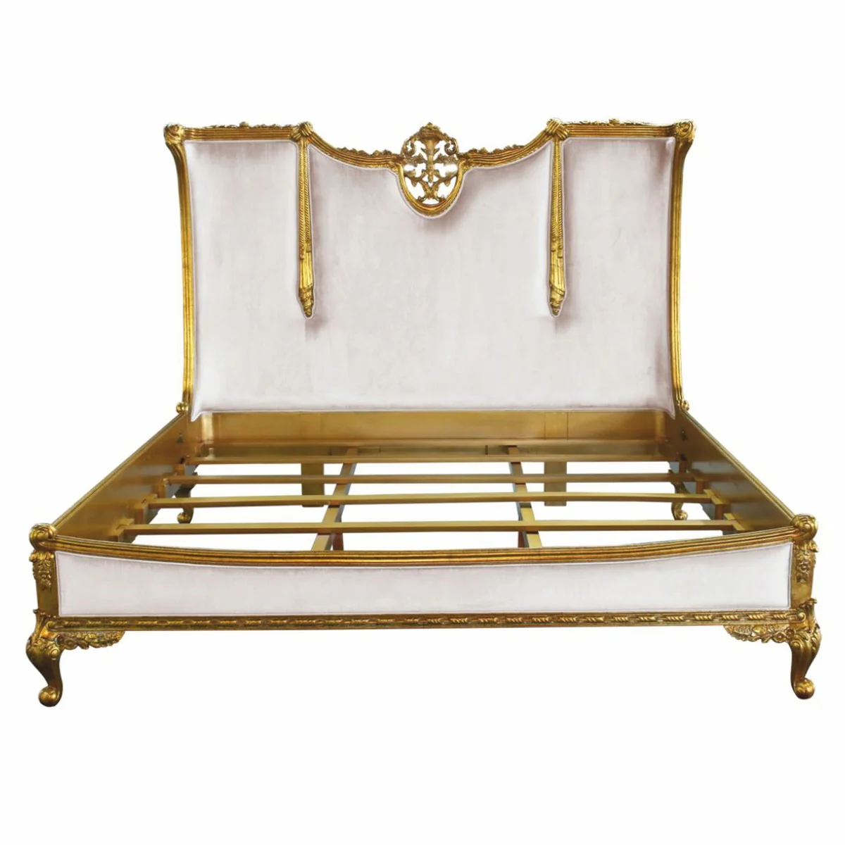 Luxus Barock Doppelbett Weiß / Gold - Barockstil Schlafzimmer Möbel