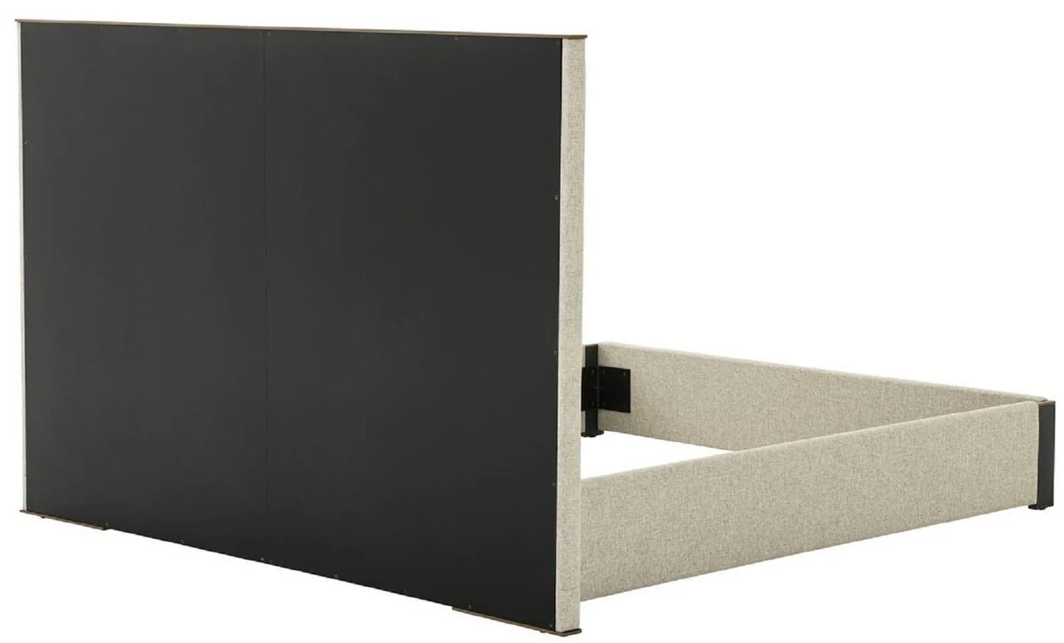 Luxus Doppelbett Rahmen mit Kopfteil Naturfarben / Messing / Anthrazitgrau 224 x 224 x H. 145,5 cm - Schlafzimmer Möbel - Hotel Möbel - Luxus Qualität