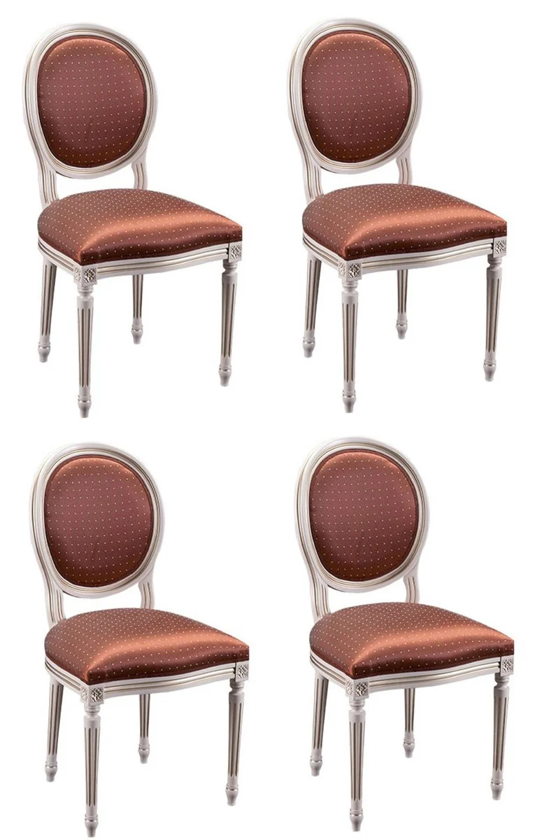 Luxus Barock Esszimmer Set Creme / Gold / Orange 49 x 43,5 x H. 98 cm - 4 Esszimmerstühle - Esszimmermöbel