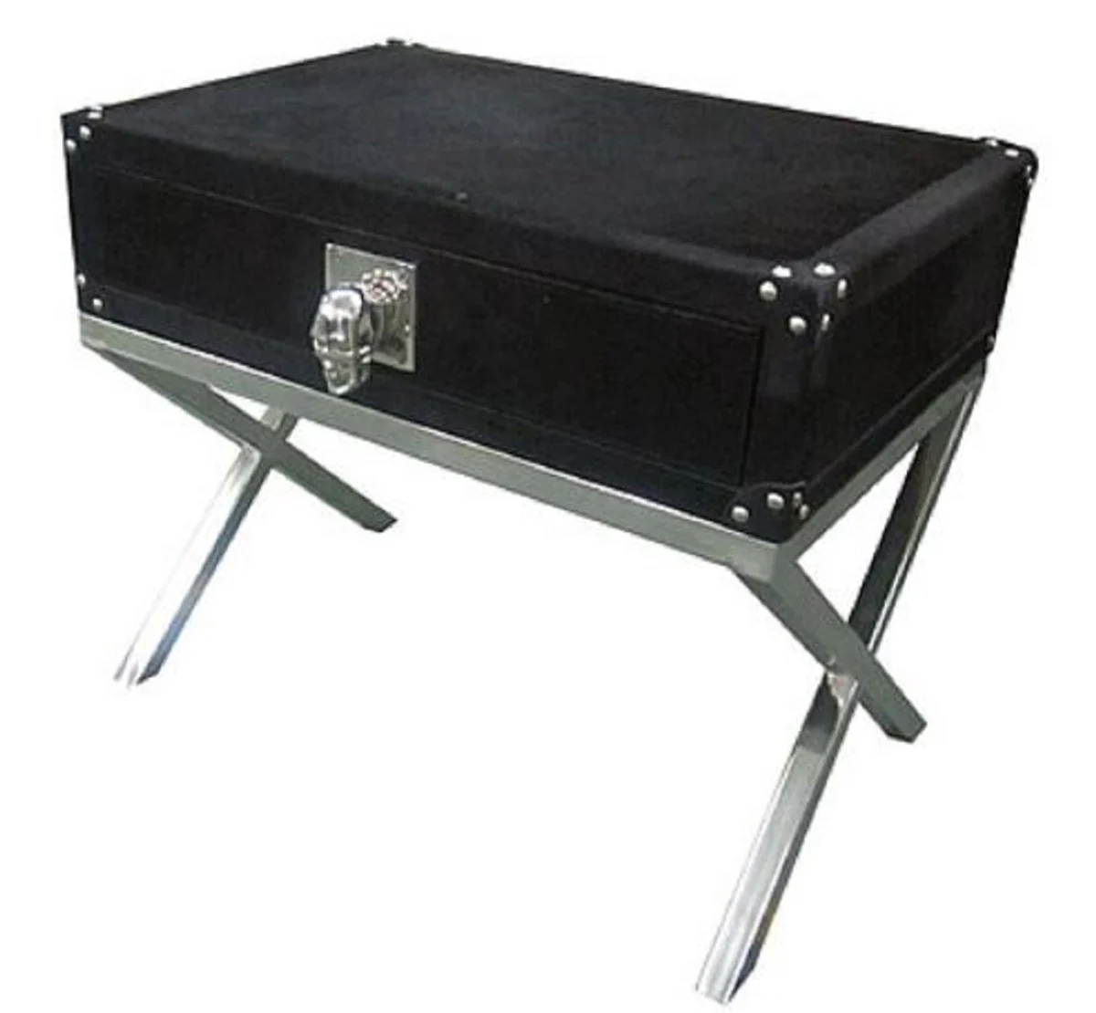 Luxus Beistelltisch mit Schublade Schwarz / Silber 60 x 40 x H. 50 cm - Wohnzimmermöbel