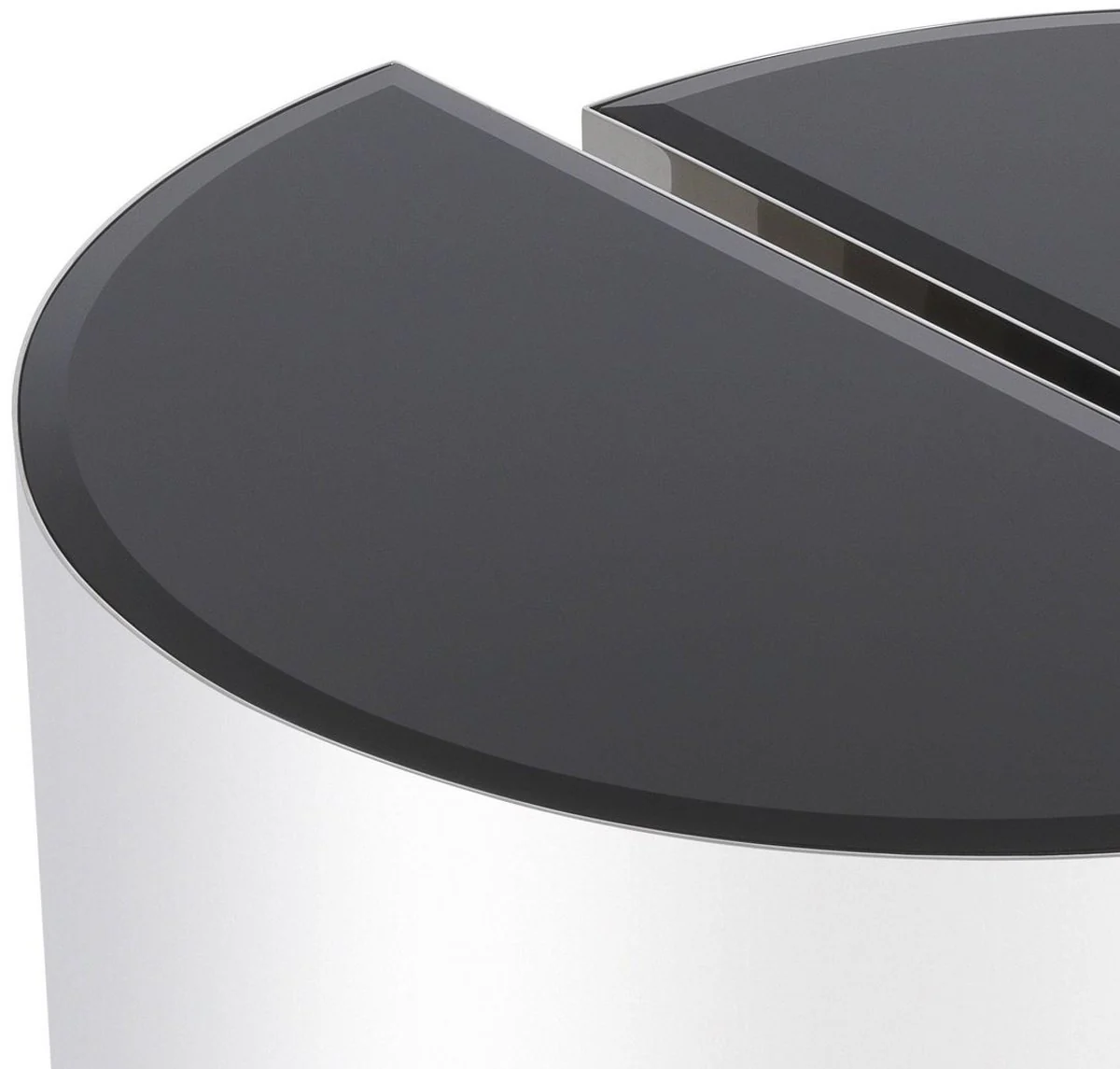 Luxus Beistelltisch Set Silber / Schwarz - 2 halbkreisförmige Edelstahl Tische mit abgeschrägten Glasplatten - Luxus Wohnzimmer Möbel
