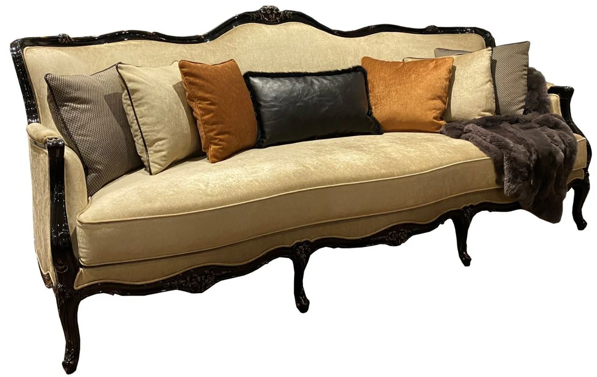 Luxus Barock Wohnzimmer Sofa Gold / Schwarz / Antik Gold 230 x 90 x H. 105 cm - Hochwertige Wohnzimmer Möbel im Barockstil - Edel & Prunkvoll