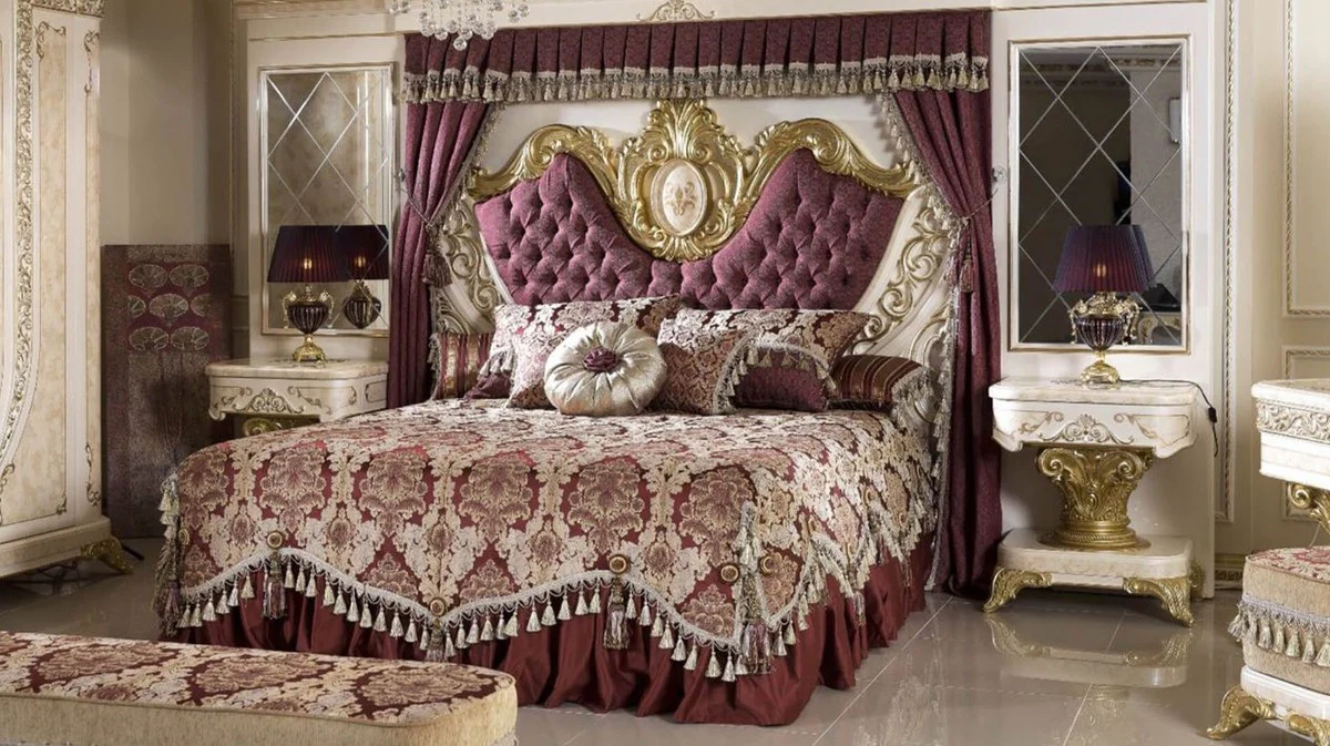 Luxus Barock Nachtkommode Weiß / Beige / Gold - Handgefertigter Barock Nachttisch mit Schublade - Barock Schlafzimmer Möbel