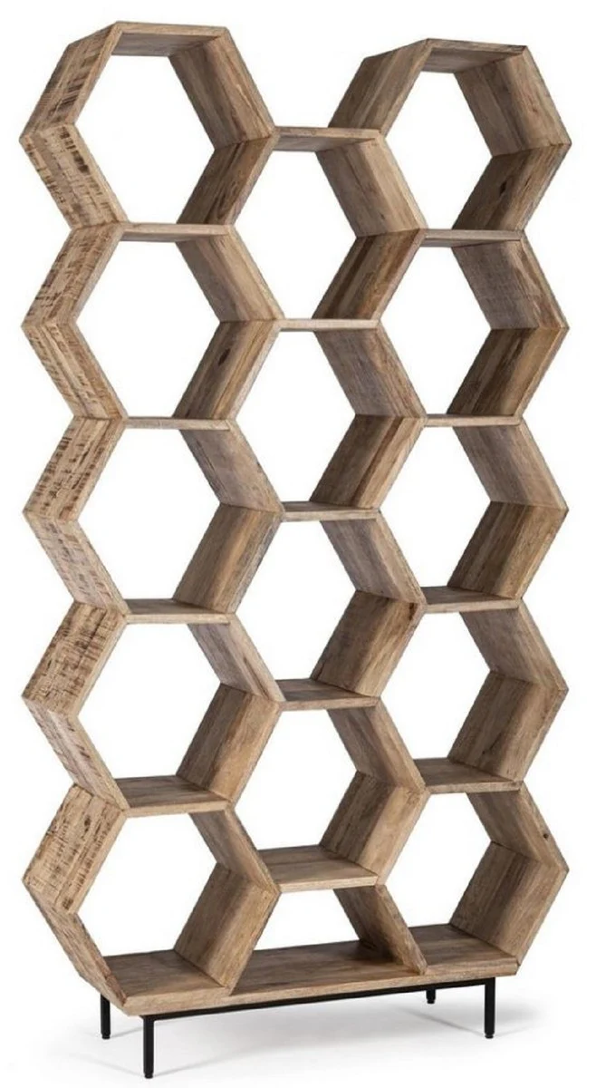 Luxus Bücherschrank Braun / Schwarz 100 x 30 x H. 186 cm - Massivholz Schrank - Regalschrank - Wohnzimmer Möbel - Büro Möbel - Luxus Möbel