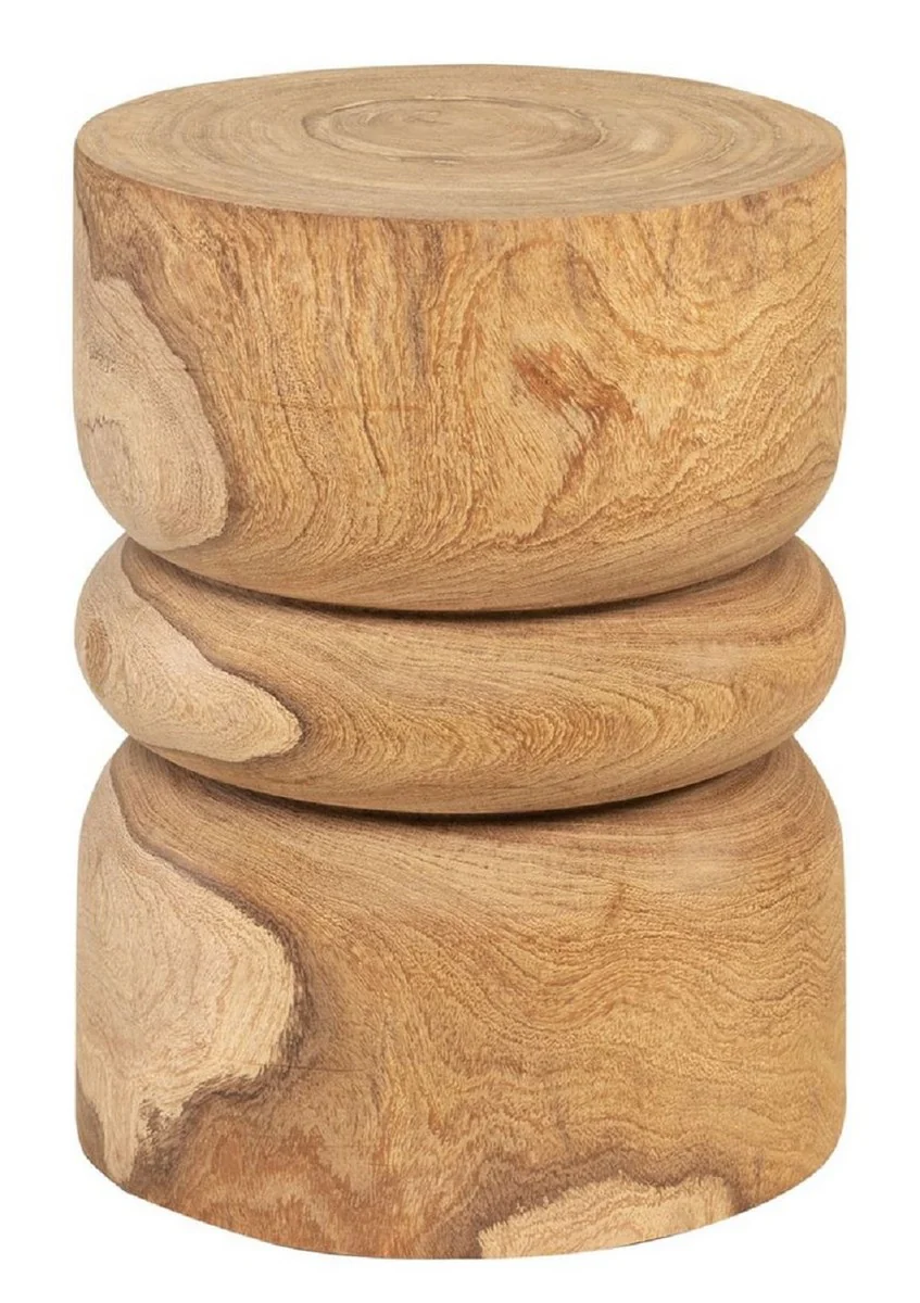 Luxus Massivholz Beistelltisch / Hocker Naturfarben Ø 33,5 x H. 46 cm - Luxus Möbel