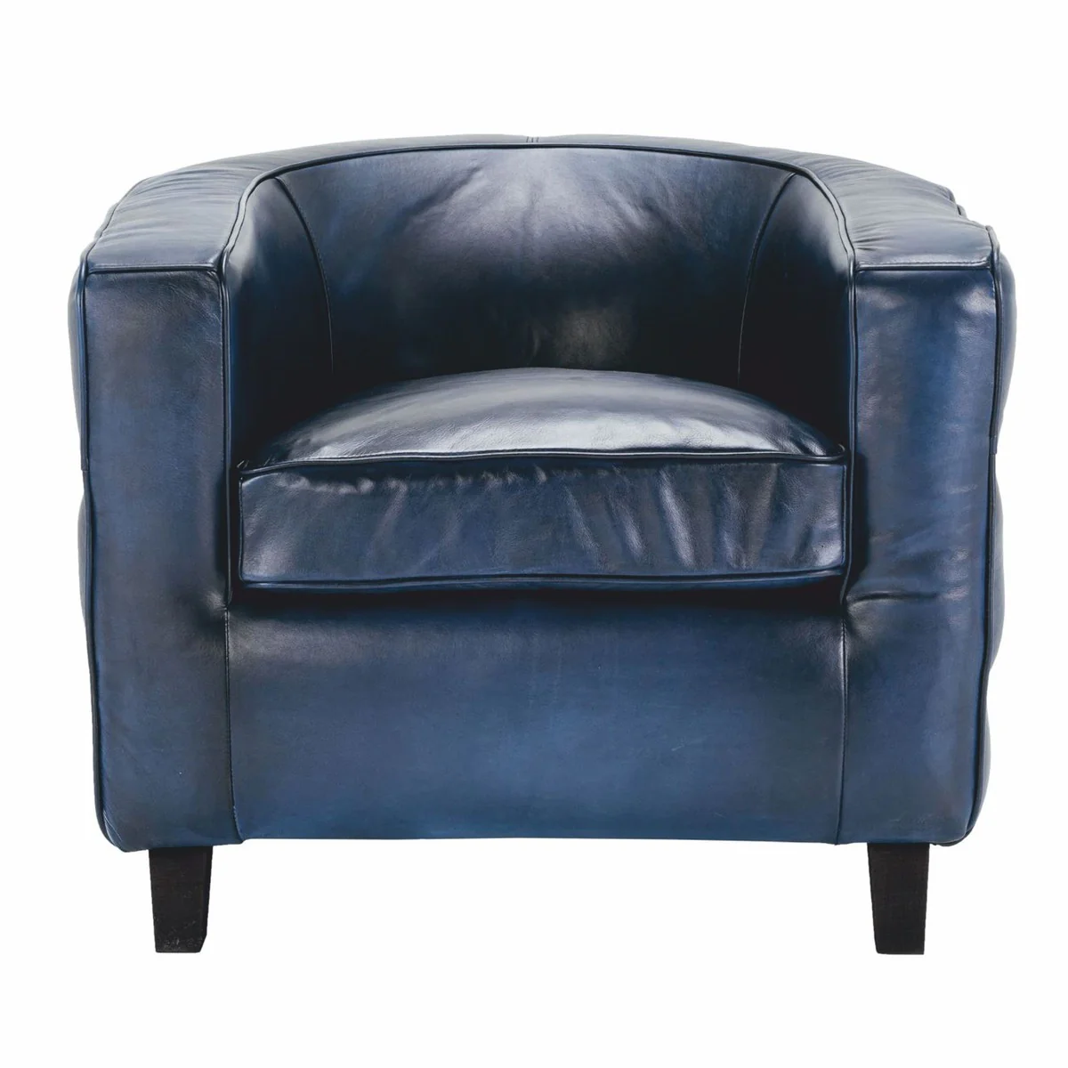 Luxus Chesterfield Echtleder Sessel Blau / Schwarz - Leder Möbel