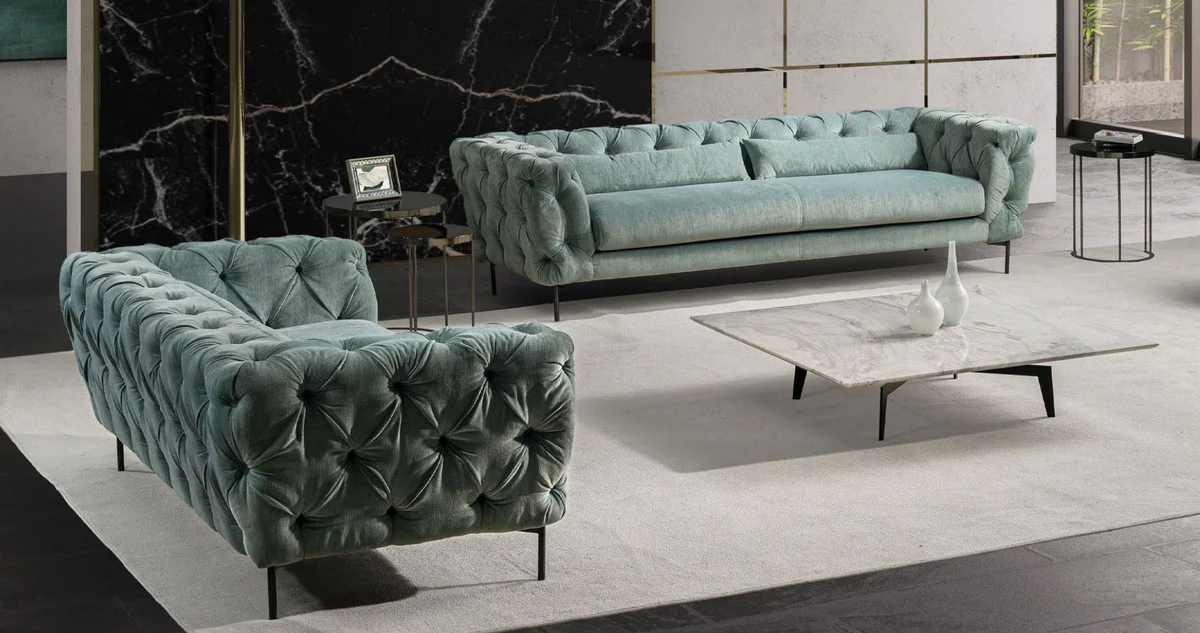 Luxus Couchtisch Weiß / Schwarz 123 x 123 x H. 28,5 cm - Quadratischer Wohnzimmertisch mit Marmorplatte - Wohnzimmer Möbel - Luxus Möbel - Wohnzimmer Einrichtung