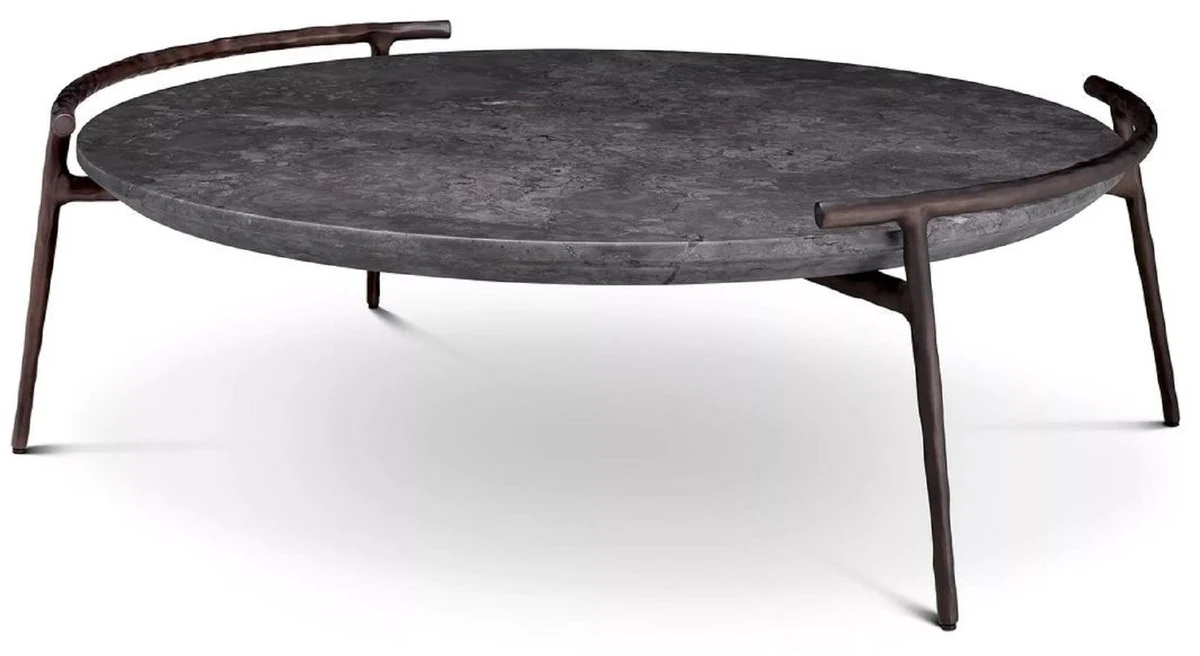 Luxus Couchtisch Grau / Bronze Ø 106 x H. 35,5 cm - Aluminium Wohnzimmertisch mit Marmorplatte - Wohnzimmer Möbel - Luxus Möbel - Wohnzimmer Einrichtung - Luxus Qualität