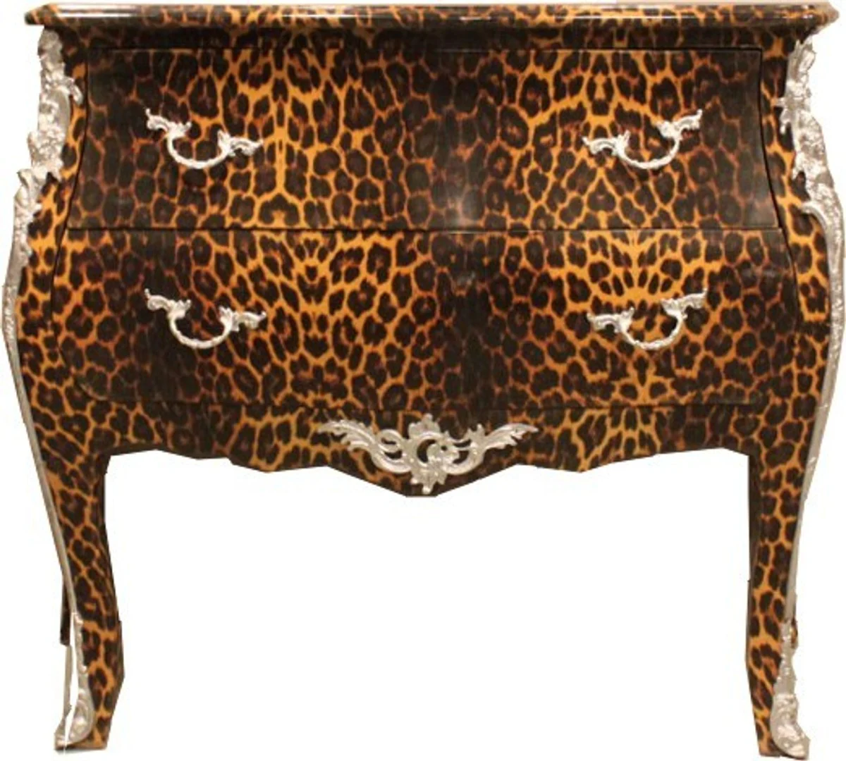 Barock Kommode Leopard mit silbernen Metall Applikationen