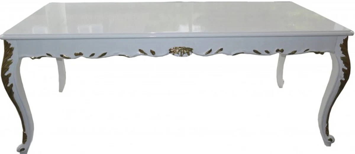 Barock Esszimmer Set Weiß / Weiß / Gold - Esstisch + 6 Stühle - Möbel Antik Stil