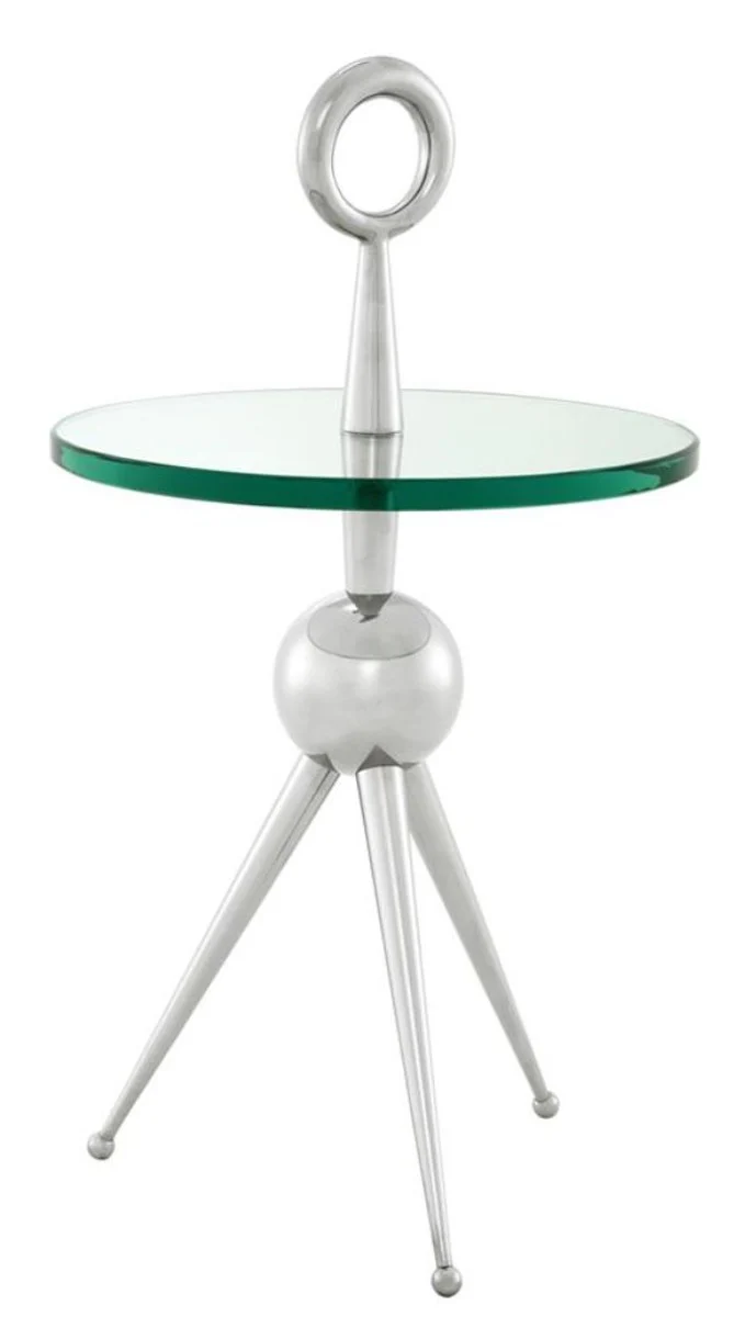 Beistelltisch in silber mit Glasplatte 40 x H. 72 cm - Luxus Hotel Tisch