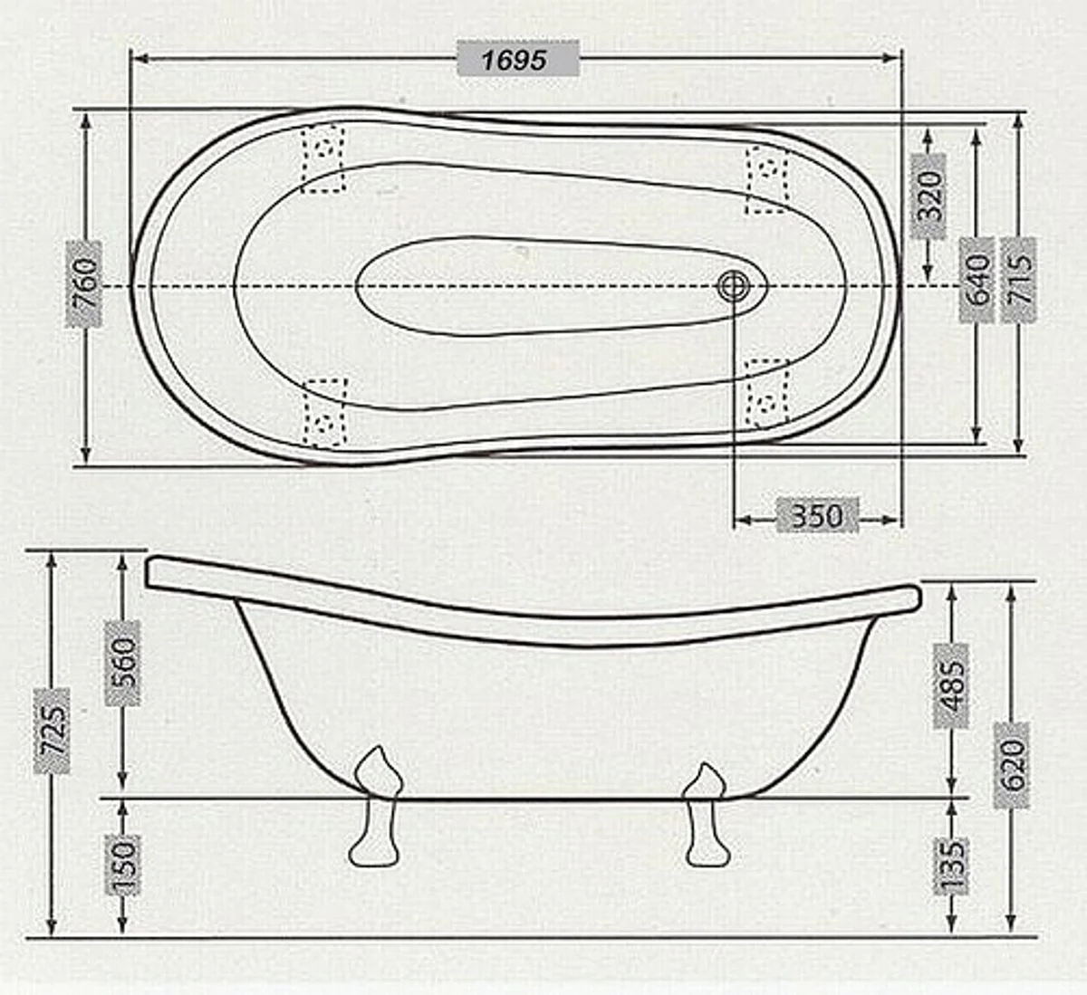 Freistehende Luxus Badewanne Jugendstil Roma Weiß/Altgold 1695mm von - Barock Badezimmer - Retro Antik Badewanne