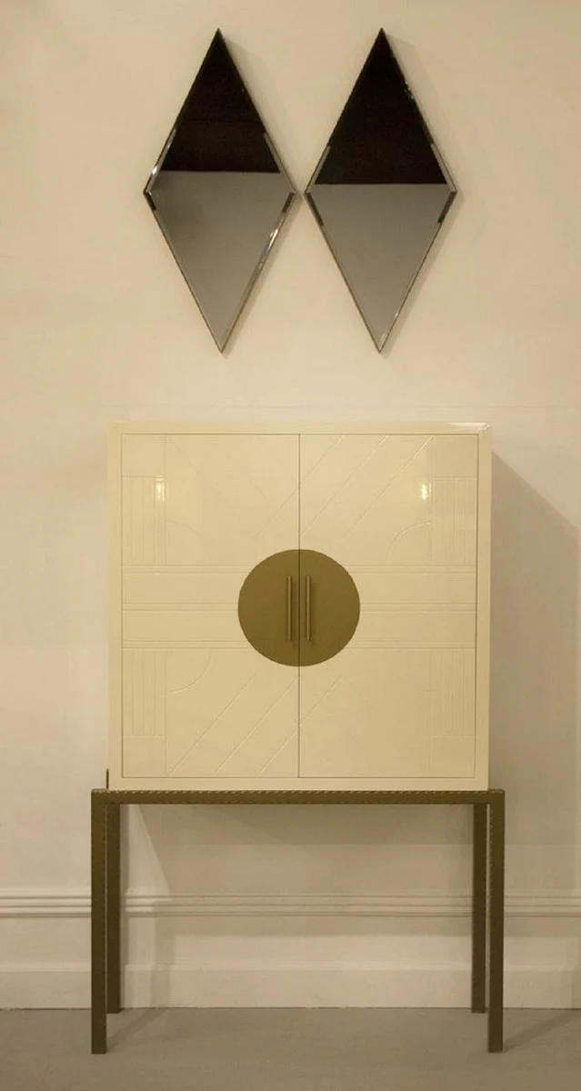 Designer Barschrank Creme / Messing 120 x 40 x H. 190 cm - Edler Weinschrank mit hochwertigen Keramikfliesen - Bar Möbel - Hotel Möbel - Luxus Qualität