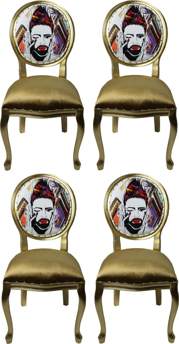 Pompöös by Luxus Barock Esszimmerstühle Gold / Mehrfarbig 50 x 60 x H.104 cm - Pompööse Barock Stühle designed by Harald Glööckler - 4 Esszimmerstühle
