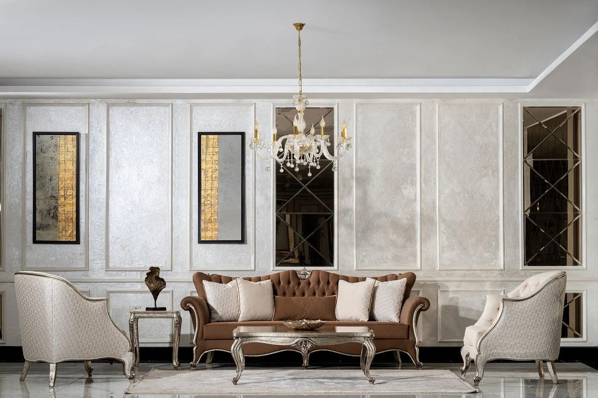 Luxus Barock Beistelltisch Antik Silber - Quadratischer Massivholz Tisch im Barockstil - Luxus Wohnzimmer Möbel im Barockstil - Barock Möbel - Edel & Prunkvoll