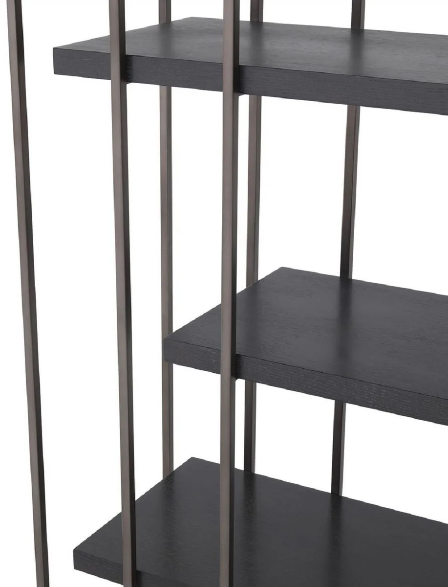 Luxus Regalschrank Schwarz / Bronze 166 x 45 x H. 222 cm - Bücherschrank - Wohnzimmerschrank - Büroschrank