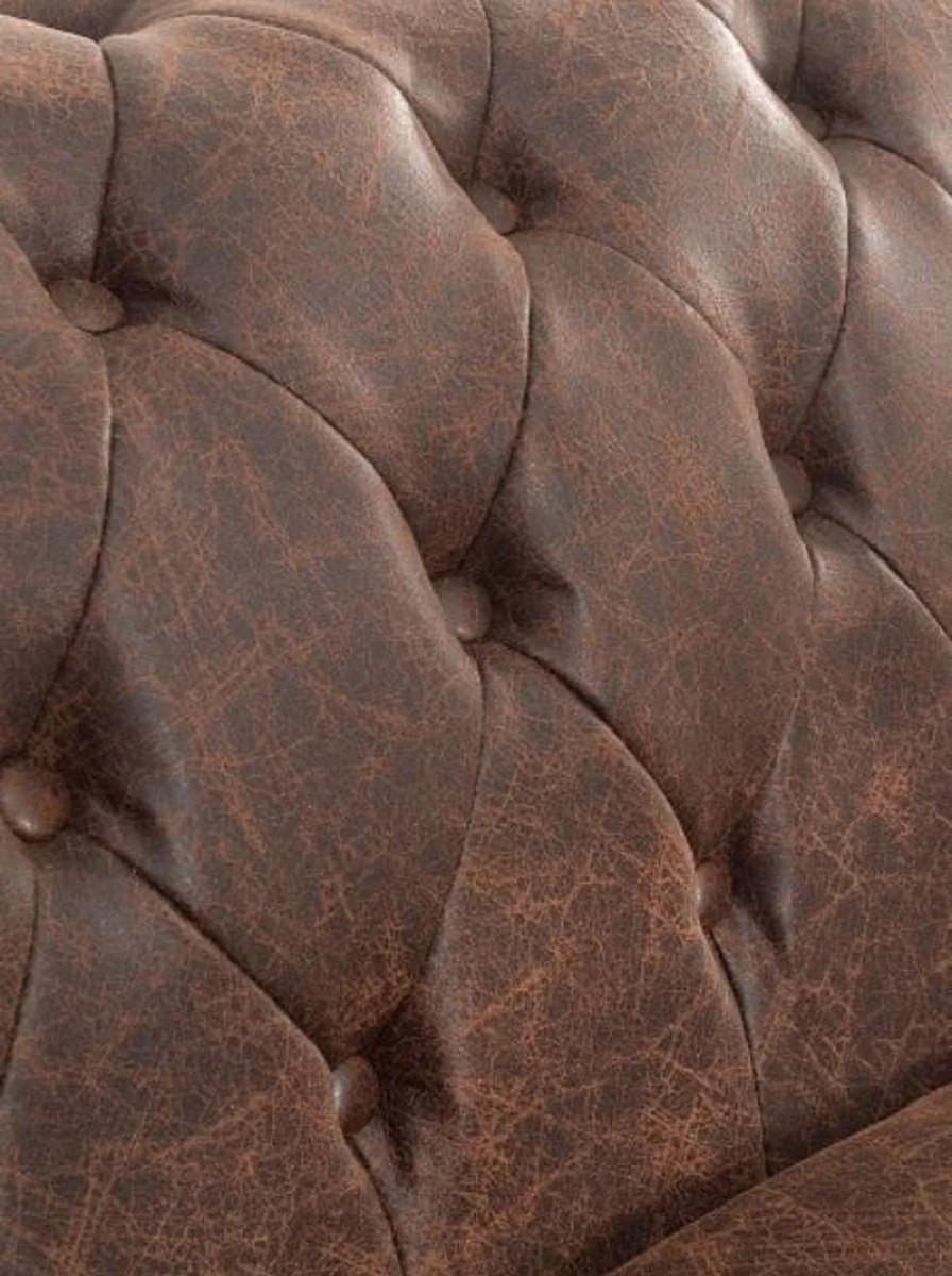 Chesterfield Ecksofa Vintage Braun 280 x 165 x H. 73 cm - Kunstleder Wohnzimmer Sofa - Chesterfield Möbel