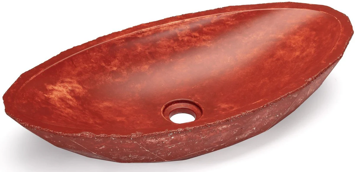 Luxus Waschbecken Schale Rot / Weiß 60,9 x 29,7 x H. 11,9 cm - Handgefertigtes Beton Waschbecken - Badezimmer Accessoires - Luxus Badezimmer Zubehör