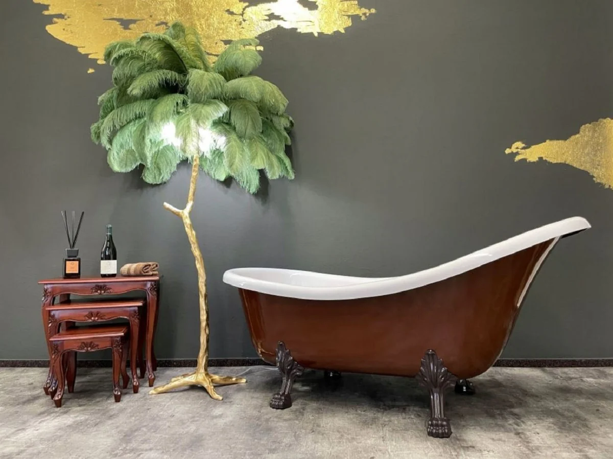 Luxus Jugendstil Badewanne Mahagonibraun / Weiß 174 x 83 x H. 81 cm - Freistehende Retro Badewanne mit Löwenfüßen - Retro Badezimmer Möbel