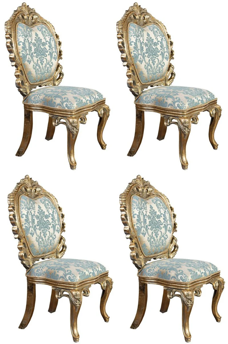 Luxus Barock Esszimmer Stuhl 4er Set Türkis / Gold - Prunkvolle Barockstil Küchen Stühle - Luxus Esszimmer Möbel im Barockstil - Barock Esszimmer Möbel - Barockstil Möbel