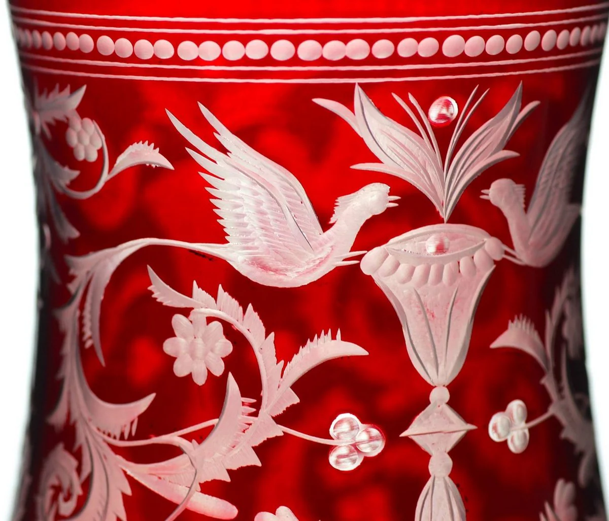 Luxus Brandy Glas 6er Set Rot / Silber Ø 9 x H. 14,5 cm - Handgefertigte und handgravierte Cognacgläser - Hotel & Restaurant Accessoires - Luxus Qualität