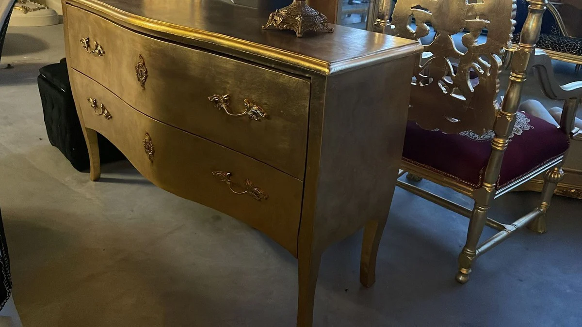 Barock Kommode mit 2 Schubladen Gold - Handgefertigte Massivholz Kommode im Barockstil - Schlafzimmer Möbel im Barockstil - Barock Möbel