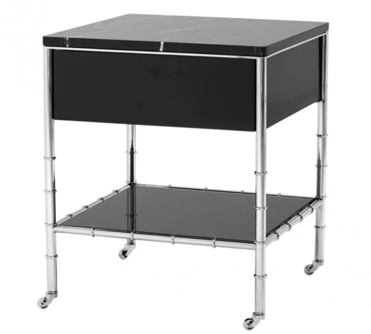 Luxus Art Deco Designer Beistelltisch mit Marmorplatte und Rauchglas - Luxus Kollektion