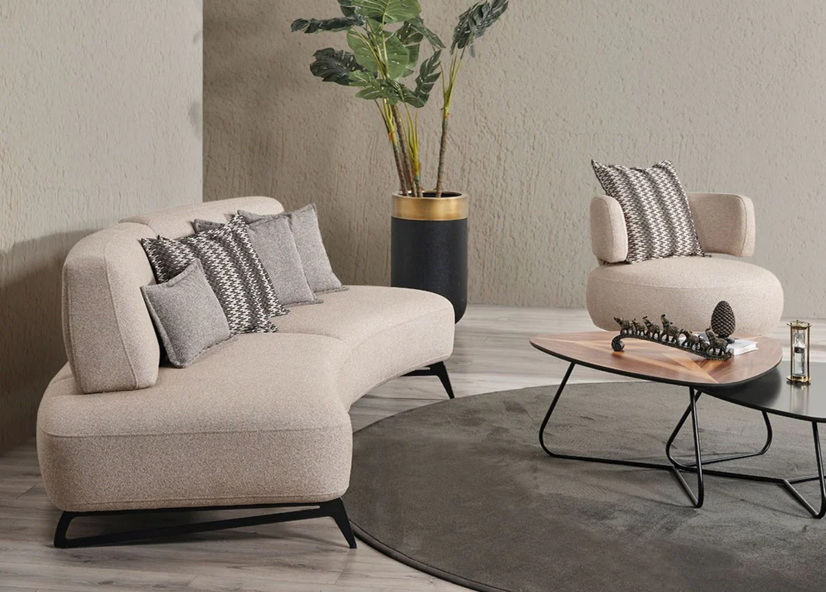 Luxus Sofa mit verstellbaren Rückenlehnen Beige / Schwarz 240 cm