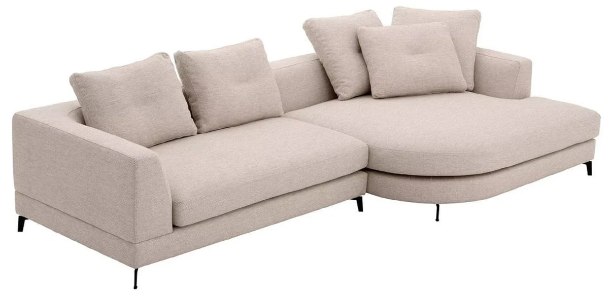 Luxus Ecksofa Rechte Seite Sandfarben / Schwarz 310 x 150 x H. 65 cm - Wohnzimmer Sofa mit Kissen - Wohnzimmer Möbel - Wohnzimmer Einrichtung - Luxus Möbel - Luxus Einrichtung