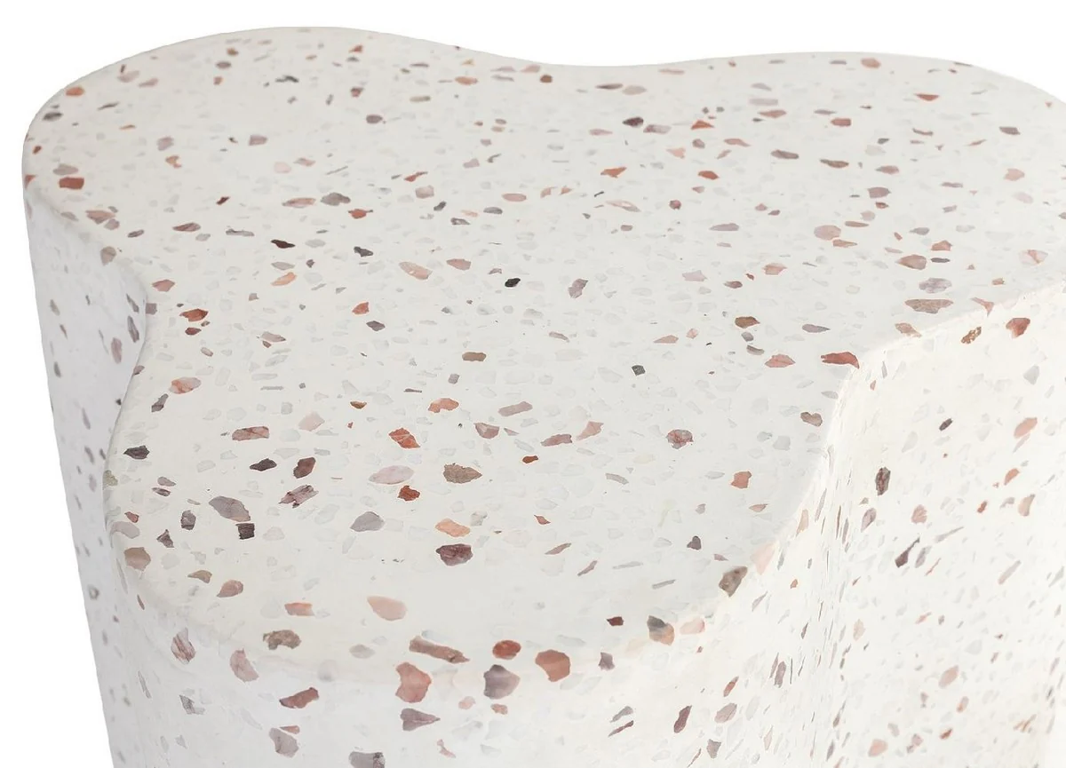 Luxus Terrazzo Naturstein Beistelltisch / Hocker Weiß 41,5 x 41,5 x H. 45 cm - Wohnzimmer Möbel - Hotel Möbel - Naturstein Möbel - Luxus Möbel - Luxus Einrichtung
