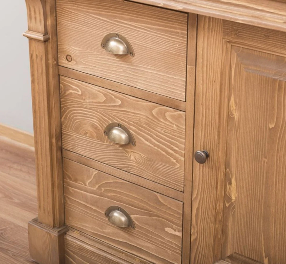 Landhausstil Badezimmer Set Naturfarben / Weiß - 1 Waschtisch & 1 Wandspiegel - Massivholz Badezimmer Möbel im Landhausstil