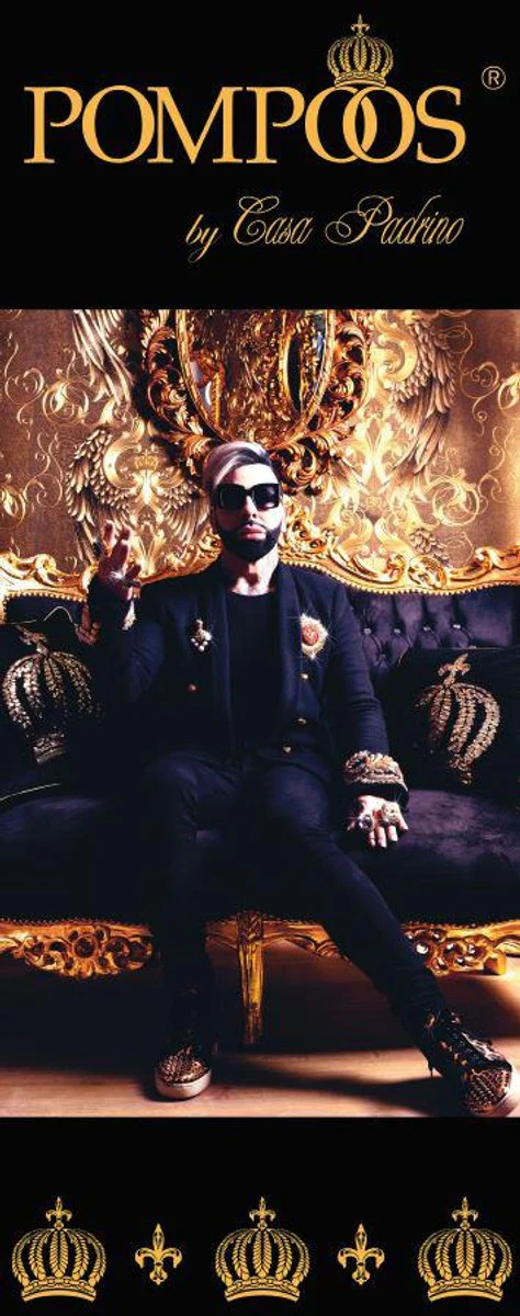 Harald Glööckler Luxus Barock Deko Kissen Pompöös by Crown & Stars Schwarz / Gold aufwendig verziert mit Pailletten und Glitzersteinen