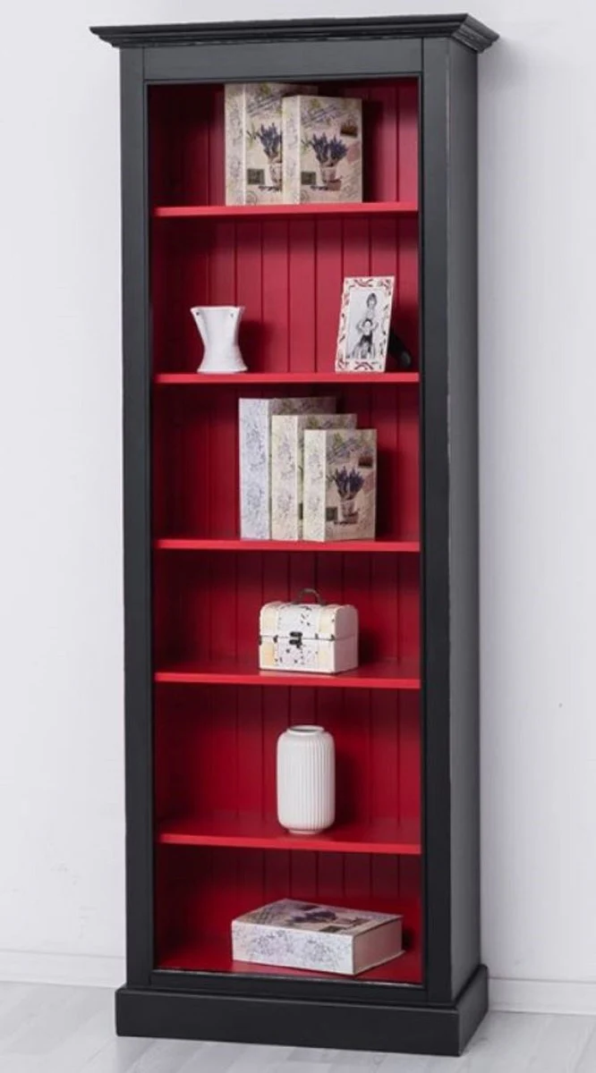 Landhausstil Massivholz Bücherschrank Schwarz / Rot H. 210 cm - Landhausstil Möbel