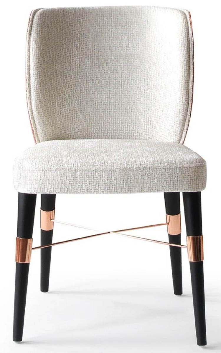 Luxus Esszimmer Stuhl 6er Set Weiß / Schwarz / Kupfer 50 x 54 x H. 83 cm - Esszimmer Möbel - Restaurant Möbel - Hotel Möbel - Luxus Möbel - Luxus Kollektion
